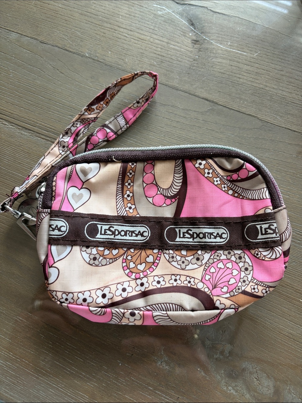 Lesportsac Pink and Tan Paisley Wristlet Pouch